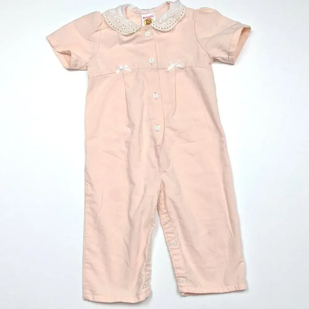 Vintage Winnie the Pooh Romper Jumpsuit Baby Girls Size 12m Peach